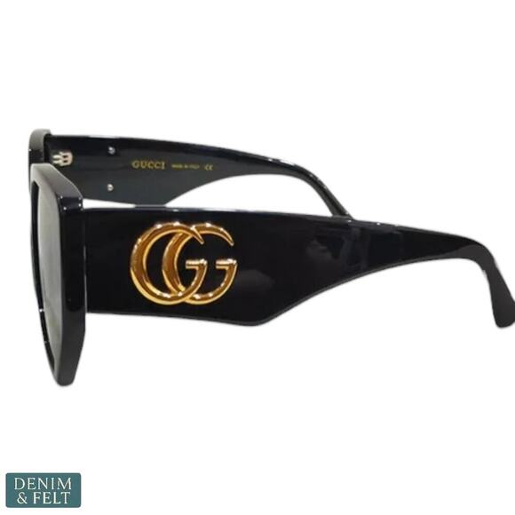 GUCCI GG0956S Rectangle Sunglasses Black/Gold Frame Grey Lens 54-19 Italy NEW - Picture 16 of 16